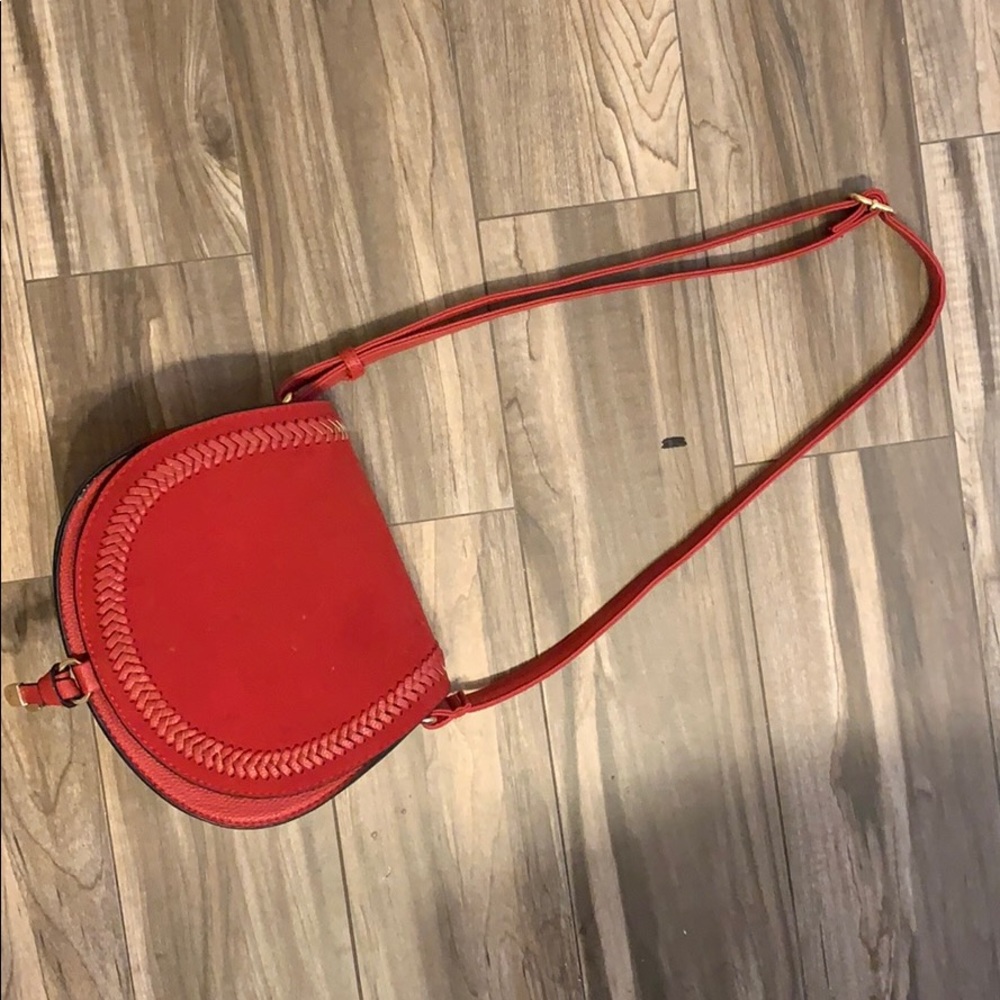 Red leather bag , only been used once .